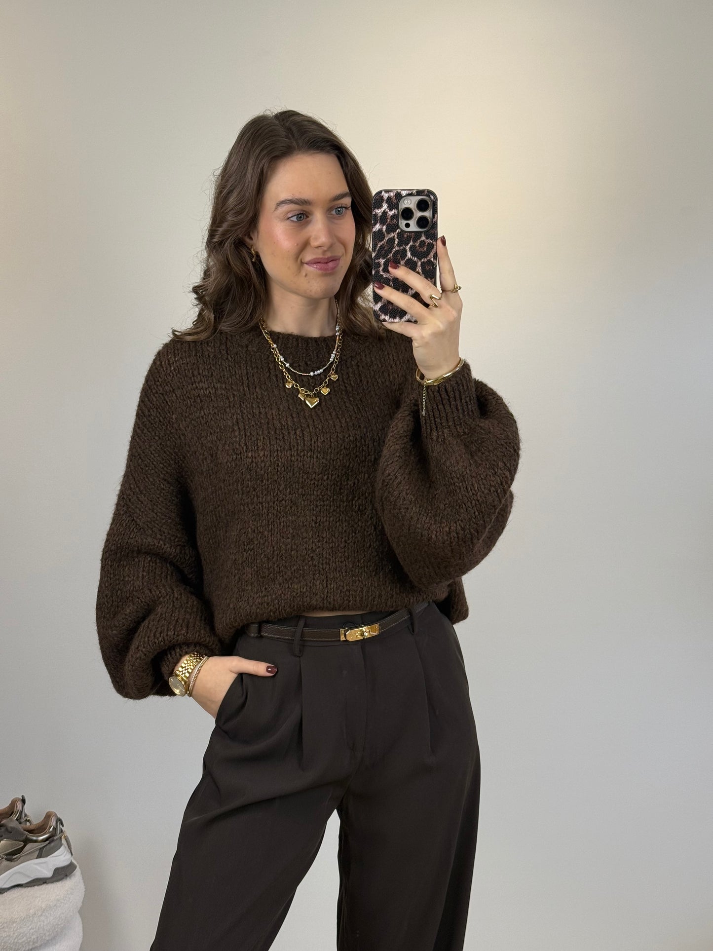 Oversized gebreide trui - bruin