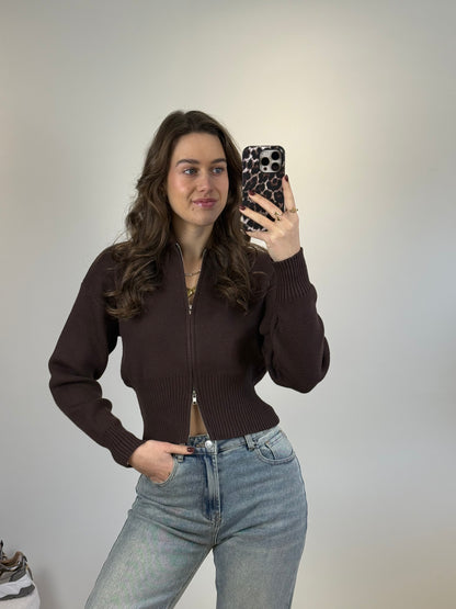 Top/vest met rits - bruin