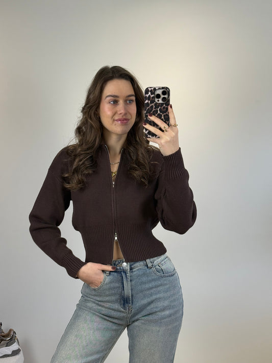 Top/vest met rits - bruin