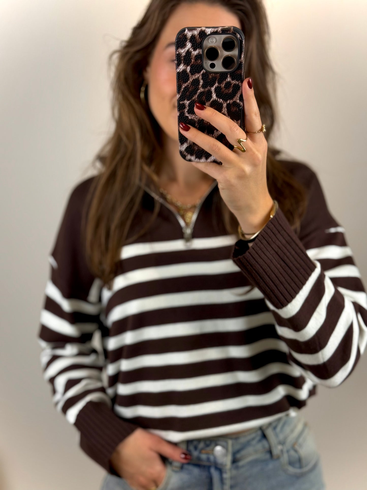 Zipper trui - bruin