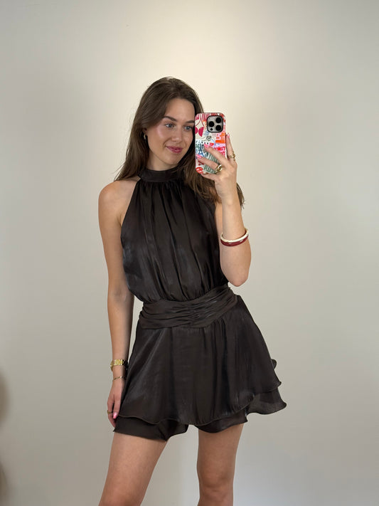 Playsuit met open rug - bruin