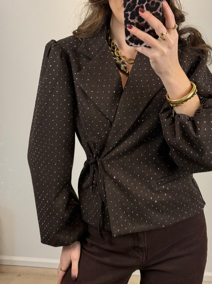 Strik blazer met strass steentjes - bruin