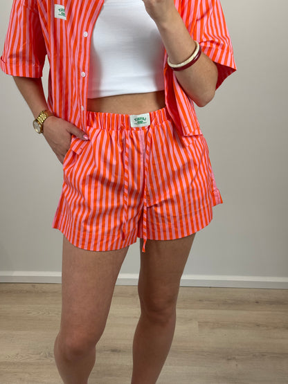Gestreept short - oranje roze
