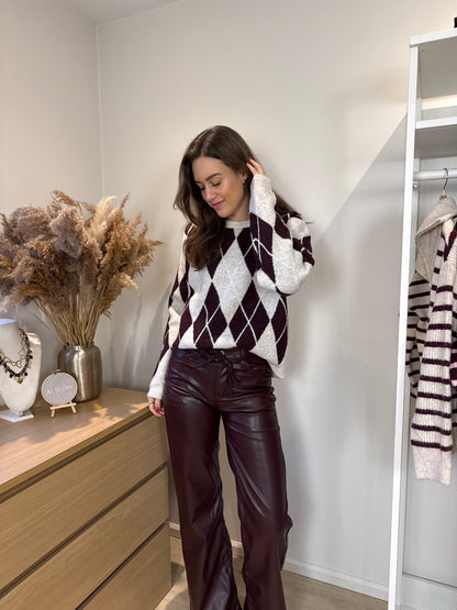 Geruiten trui - bordeaux