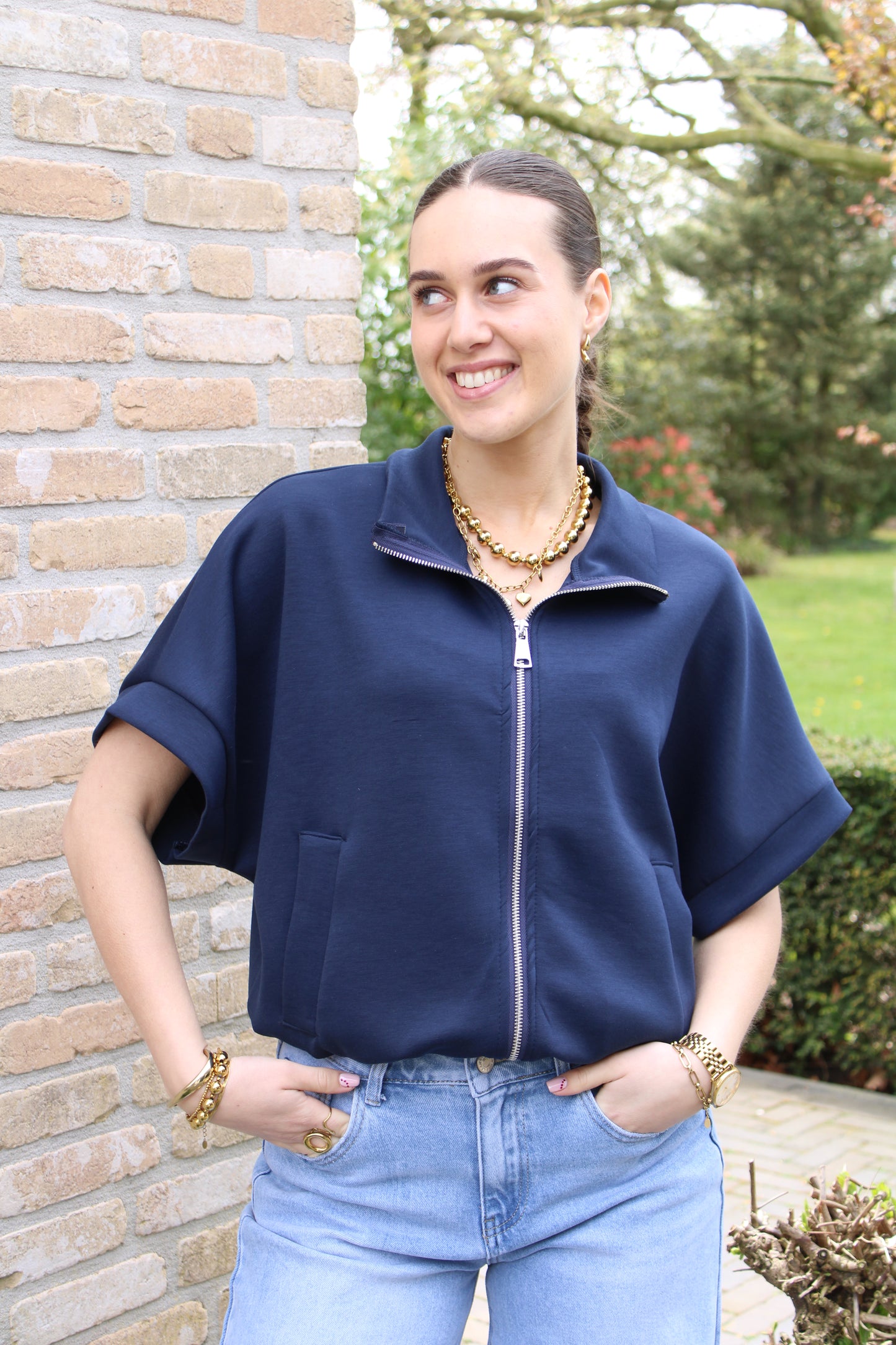 Top/vest met rits - donkerblauw