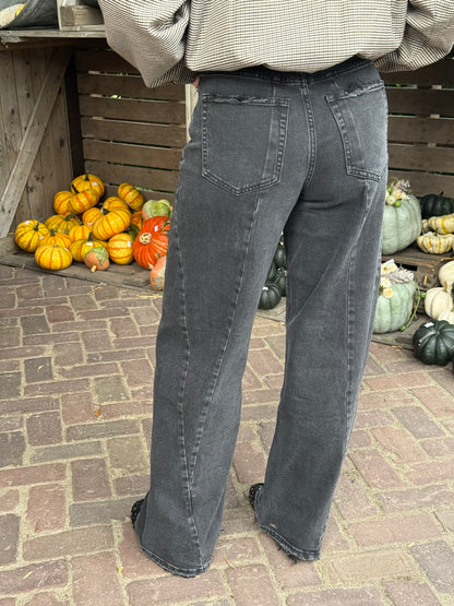 Wide leg jeans - washed zwart