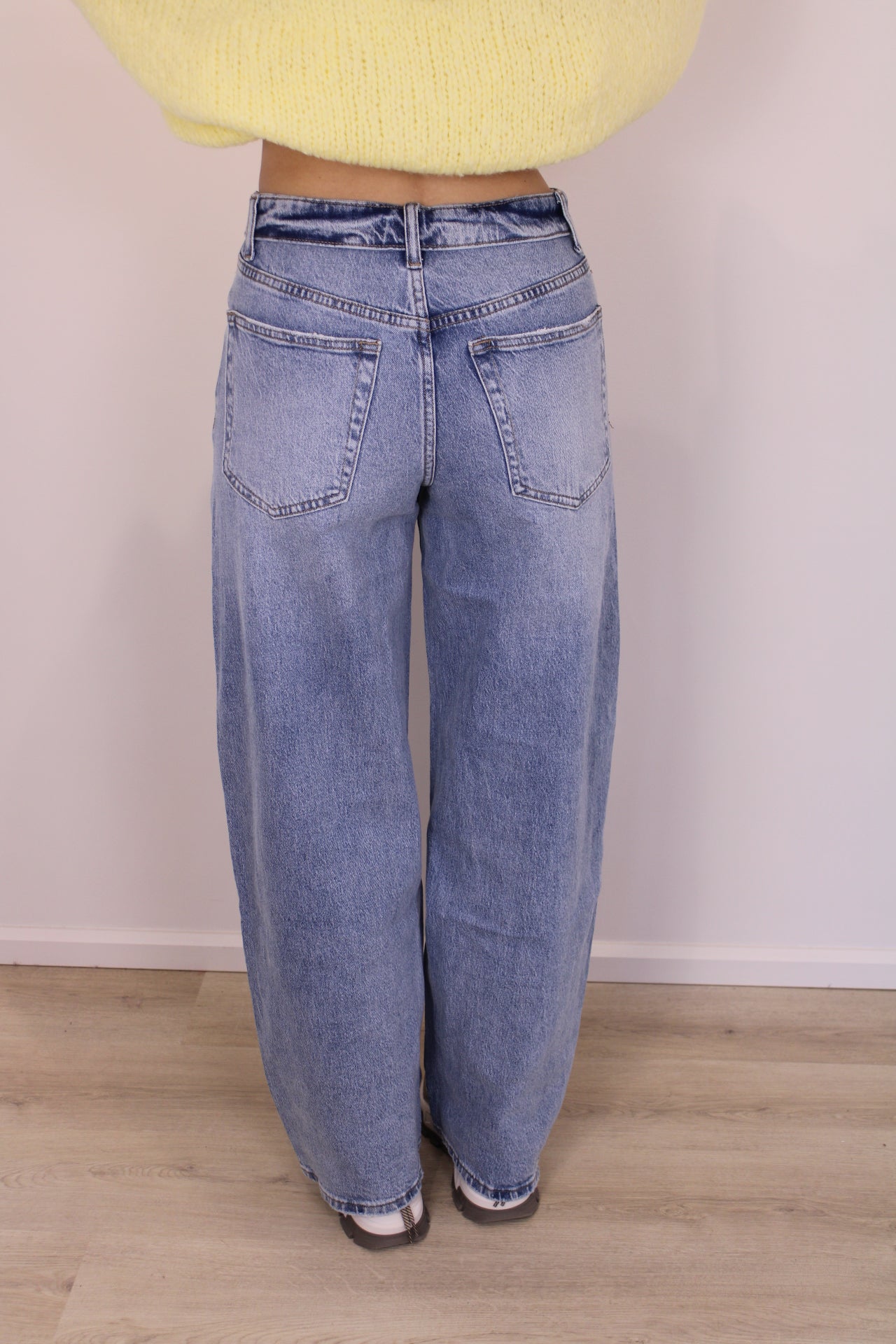 Mid waist - balloon stretch jeans met omslag - denim