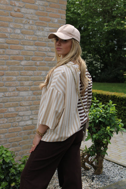Gestreept studio shirt - beige