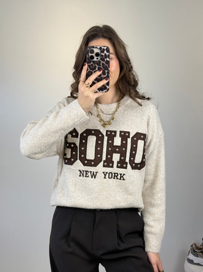 Soho trui met studs - beige