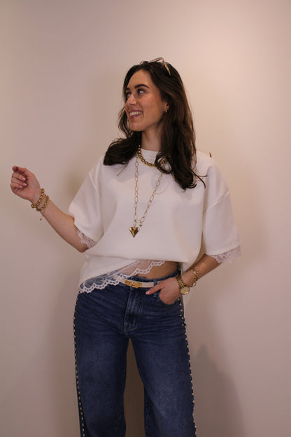 Split shirt met kant - wit