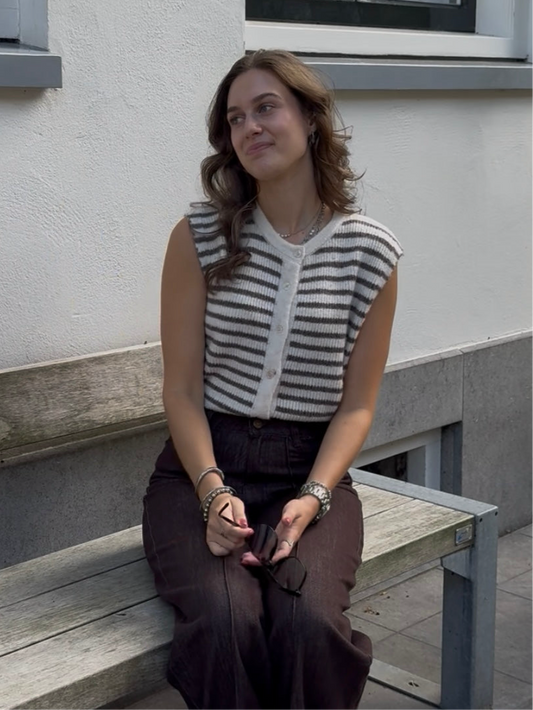 Gestreepte knit top - bruin