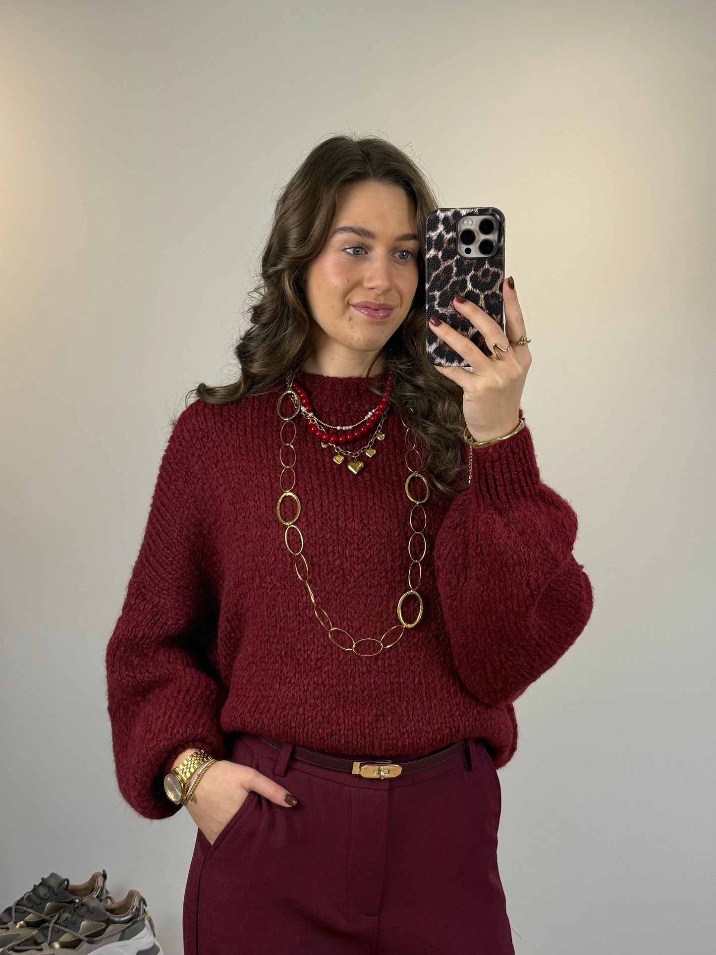 Oversized gebreide trui - bordeaux