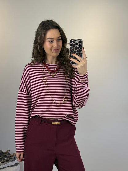 Gestreept shirt - roze/bordeaux