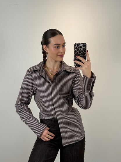 Gestreepte blouse met strik - bruin