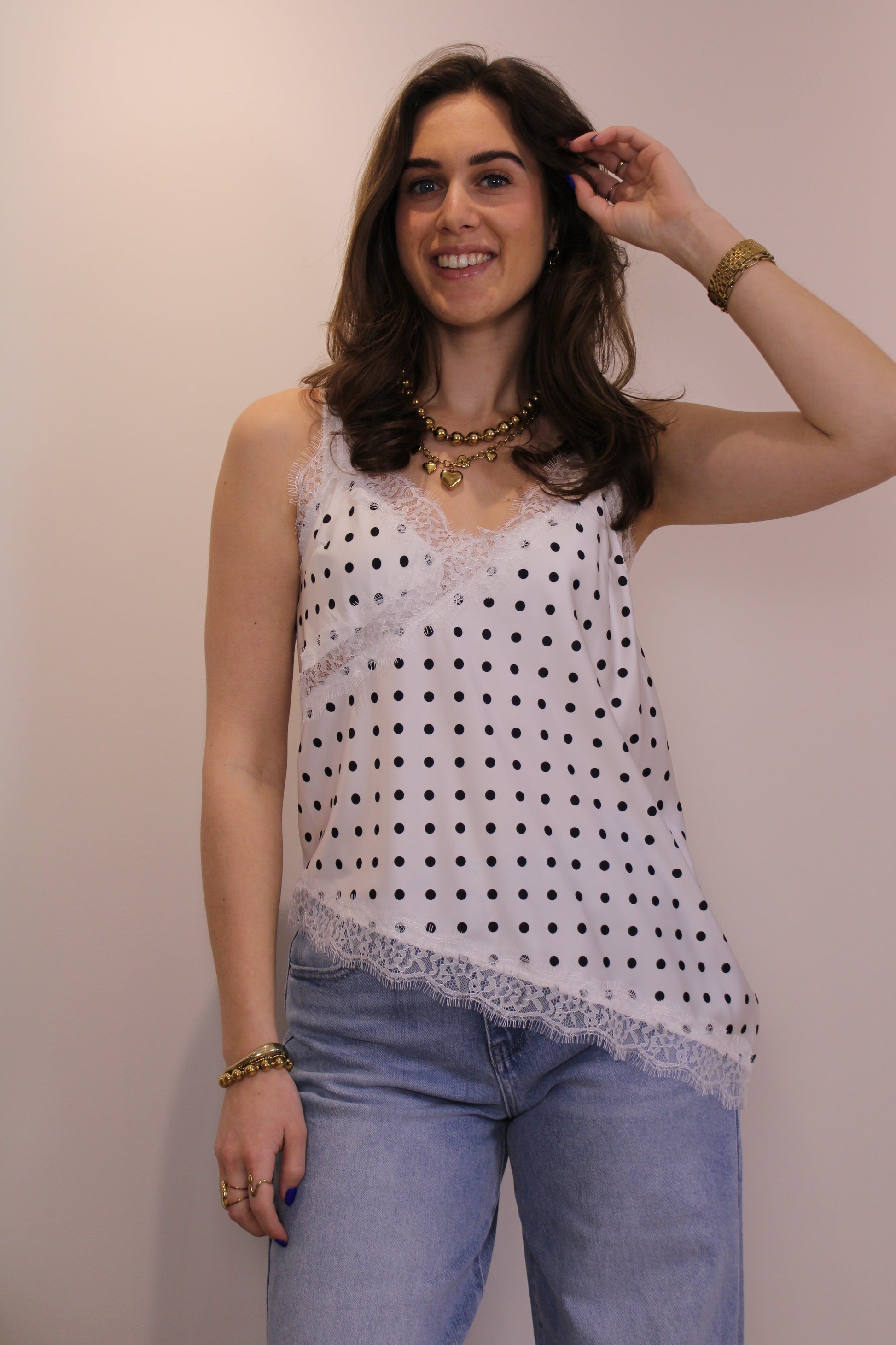 Polkadot top - wit zwart - At Styles