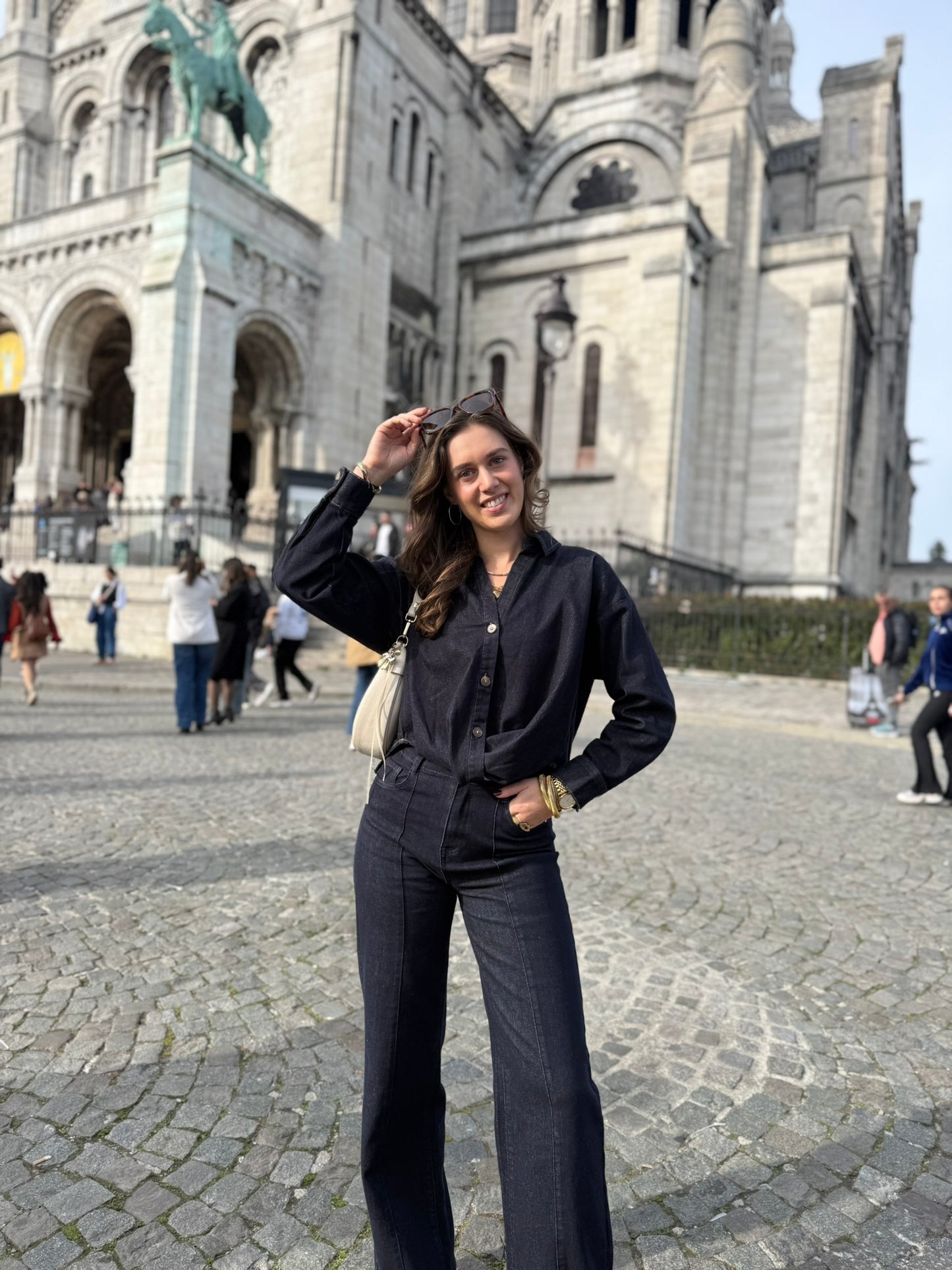 Mid waist - straight leg stretch jeans - dark denim