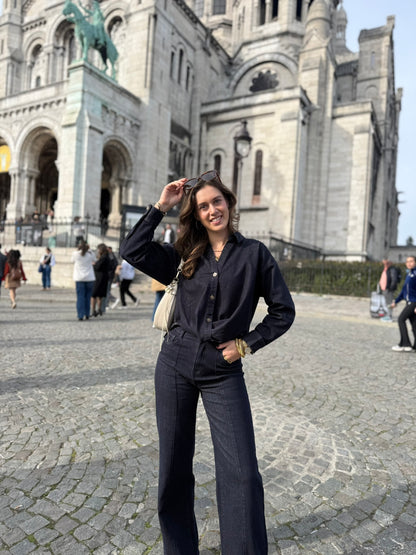 Mid waist - straight leg stretch jeans - dark denim