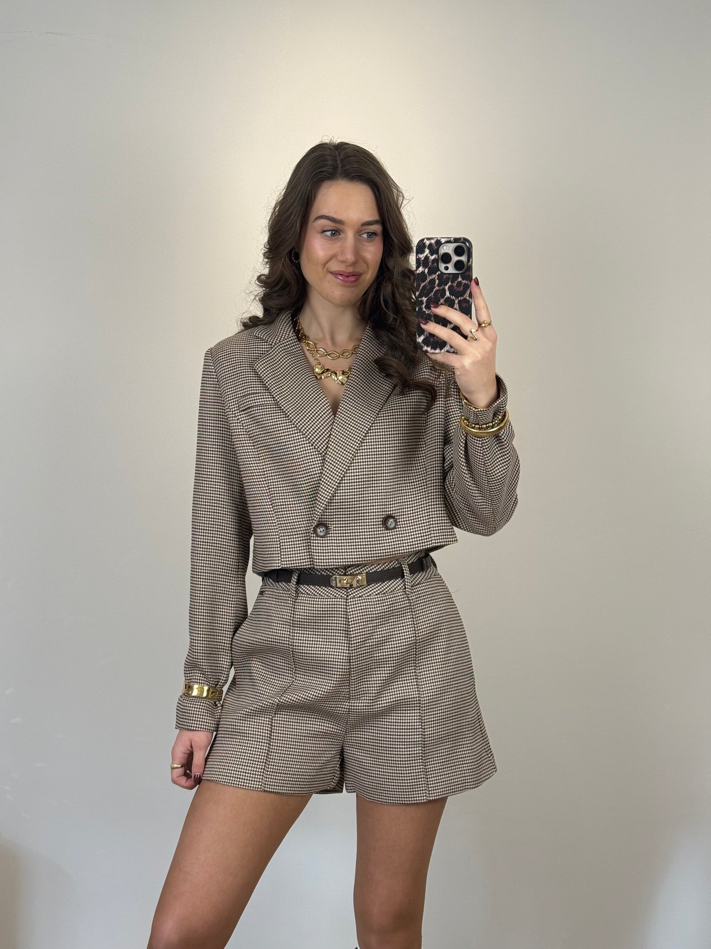 Geruite short - bruin