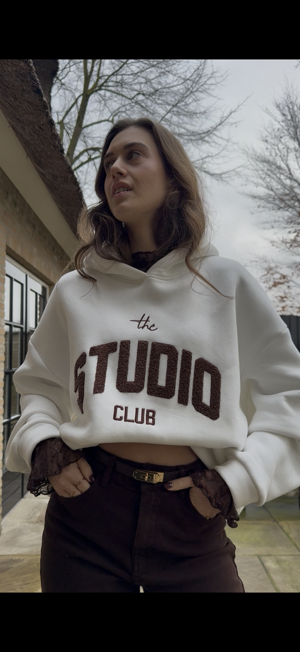 Fleece hoodie/trui Studio - wit