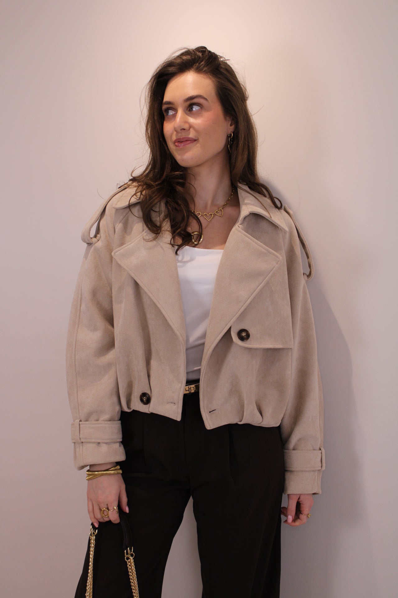 Cropped trenchcoat jasje - beige - At Styles
