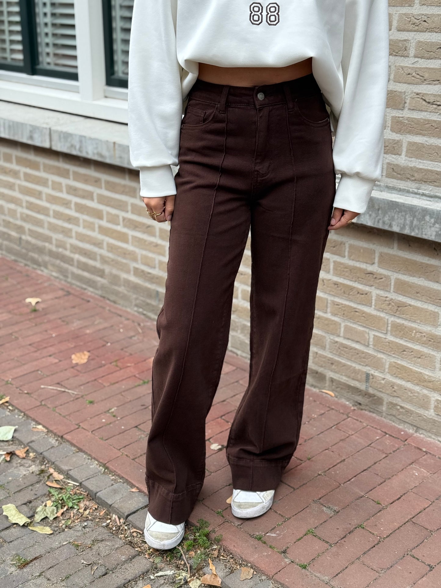 High waist - wide leg jeans - bruin