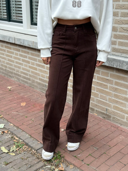 High waist - wide leg jeans - bruin