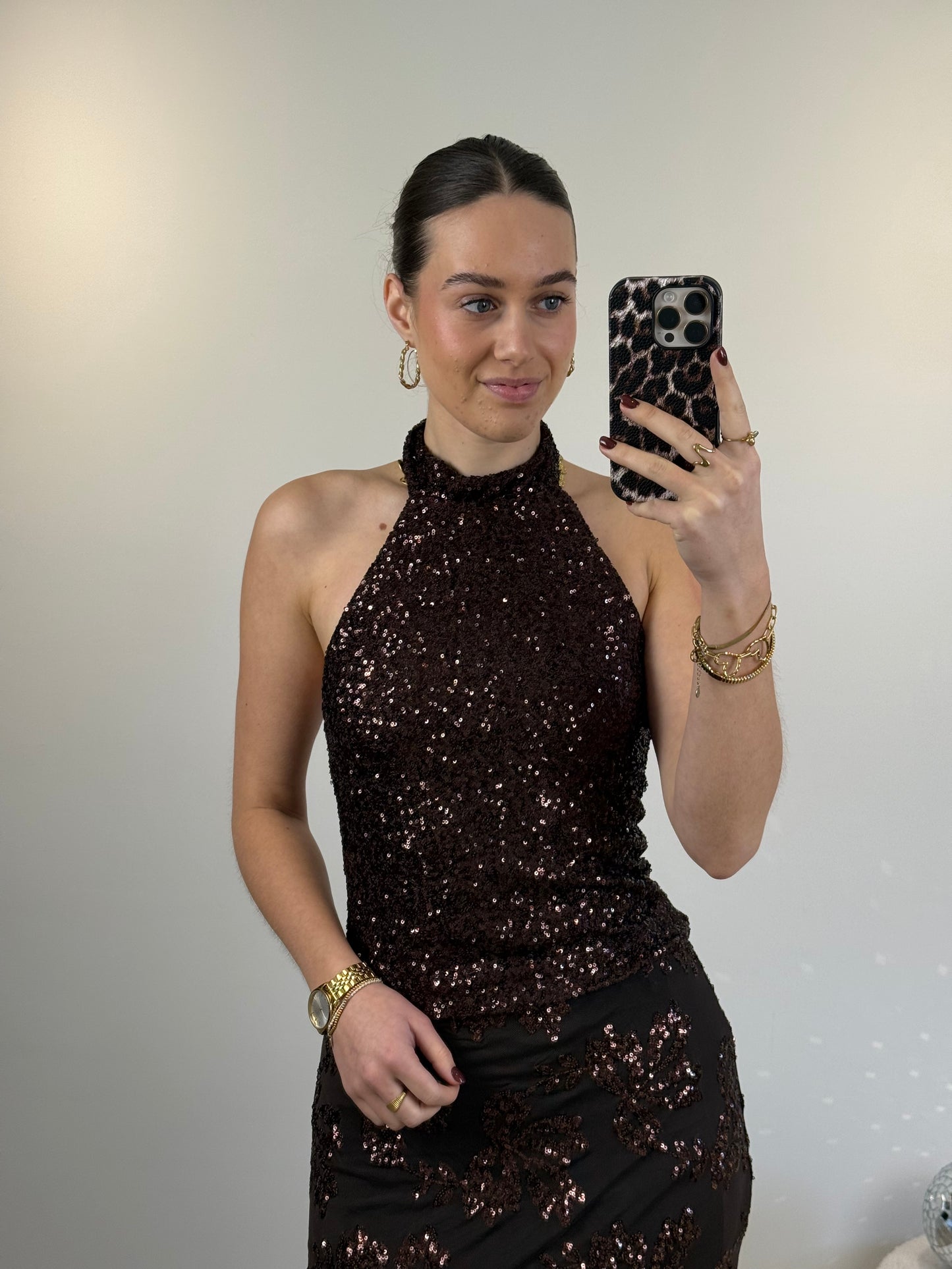Glitter halter top - bruin