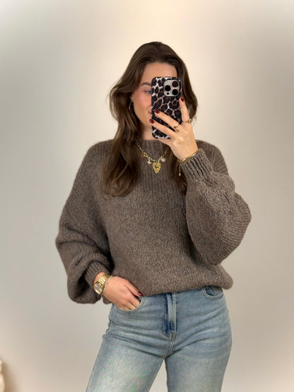 Oversized gebreide trui - taupe