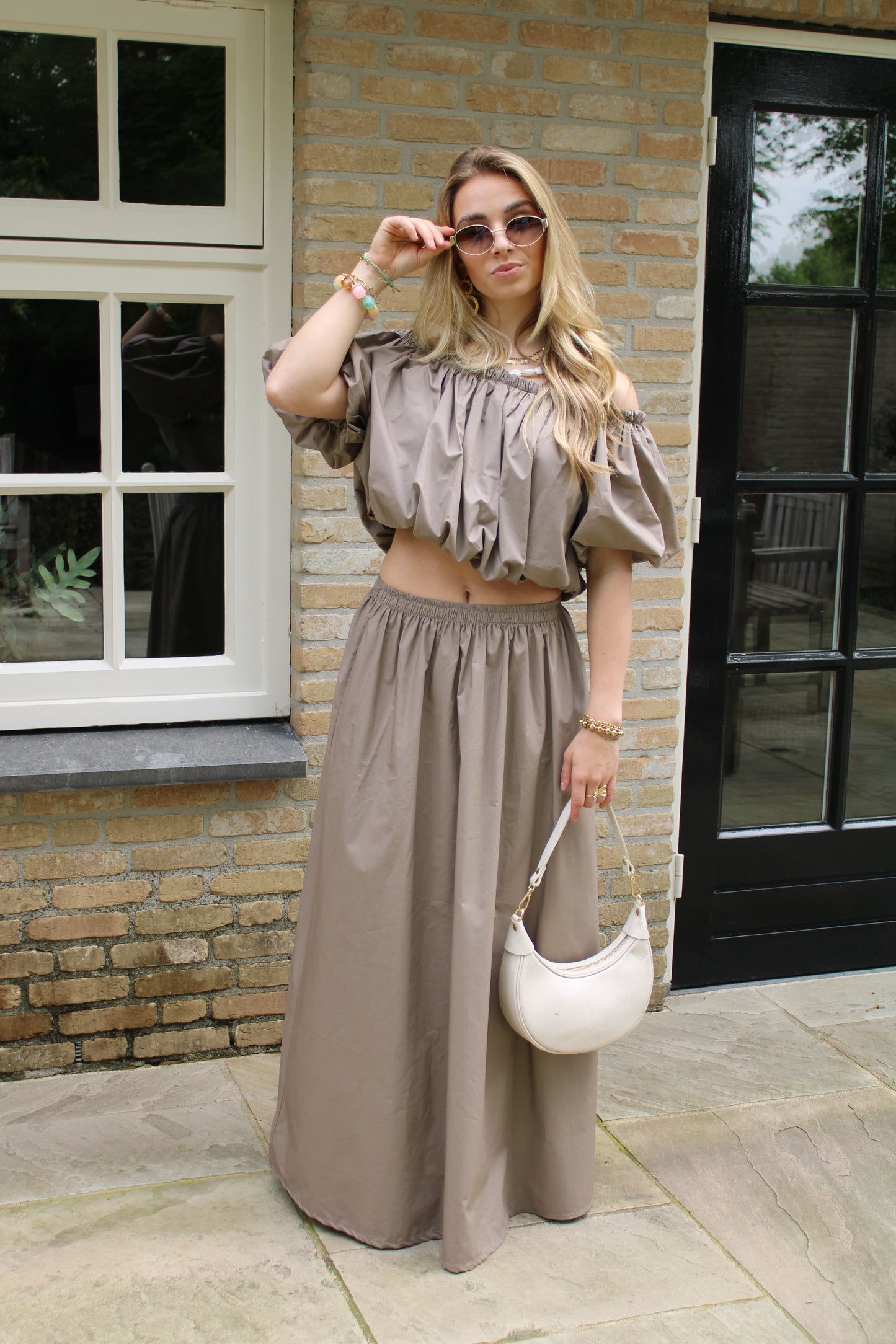 Off shoulder top - taupe