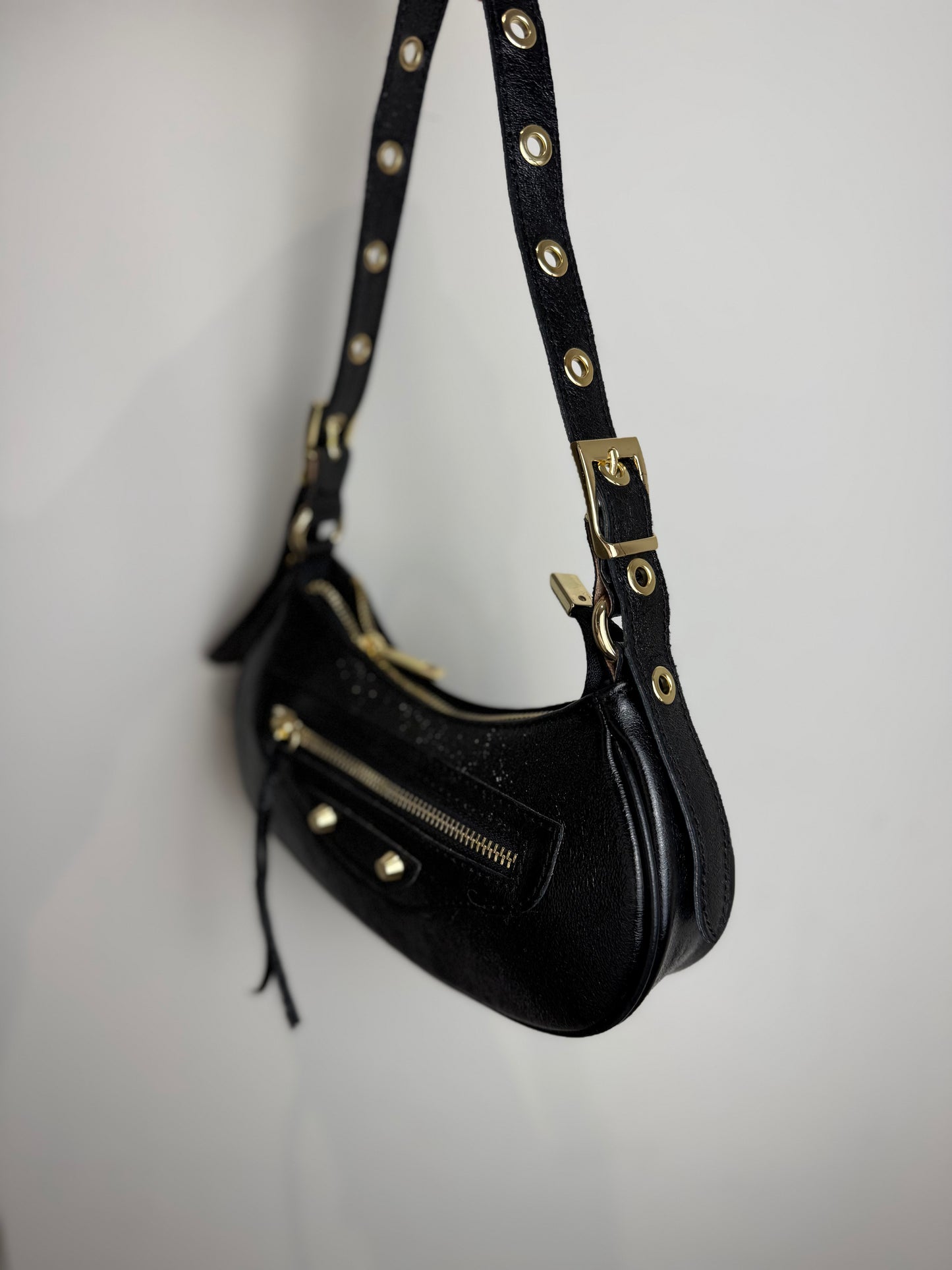 Leren tas Britt - metallic zwart