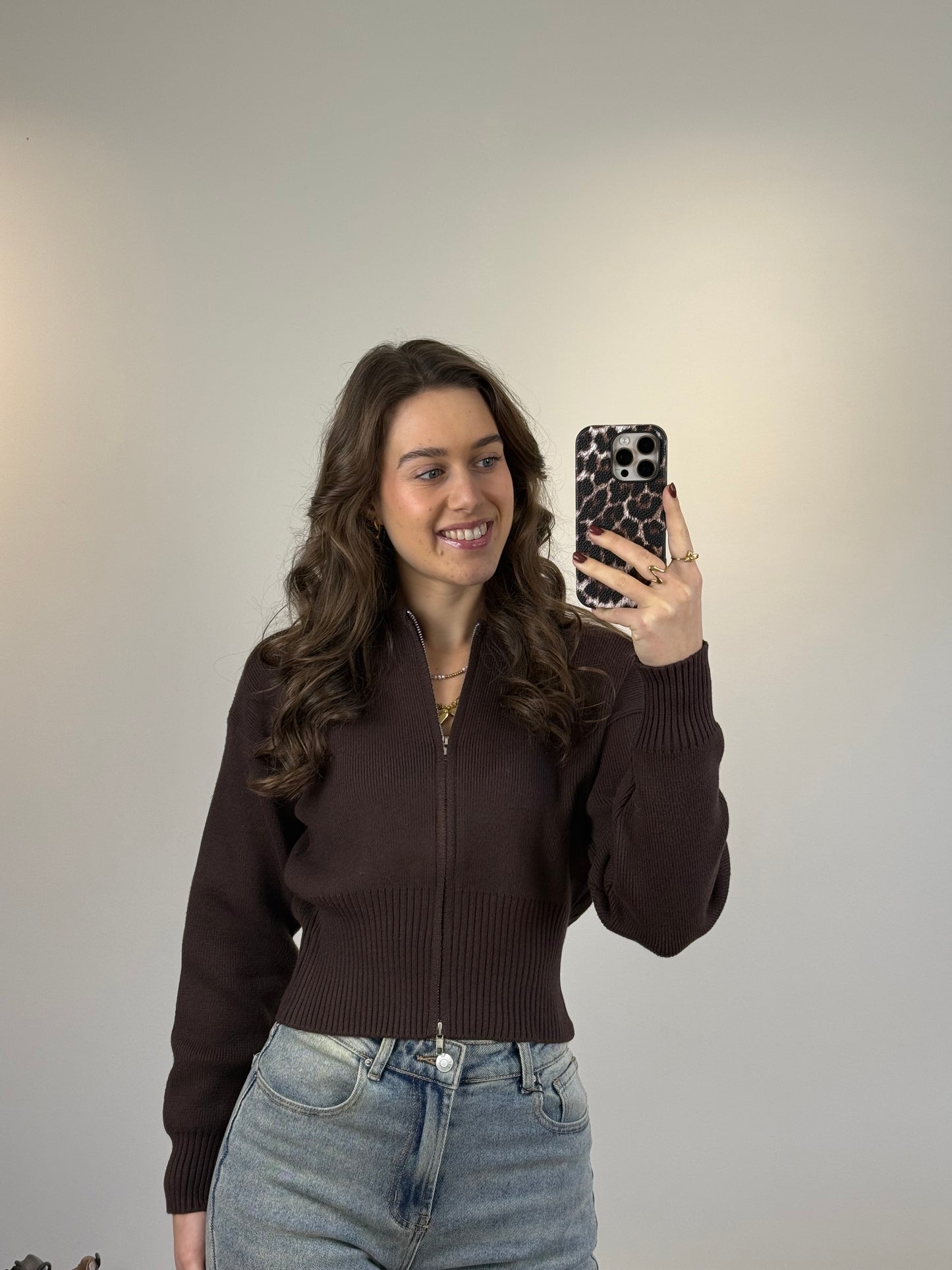 Top/vest met rits - bruin