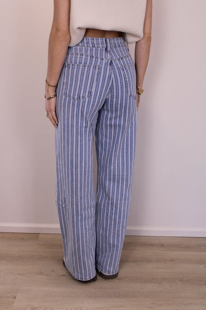 High waist - wide leg stretch jeans met streepjes - denim