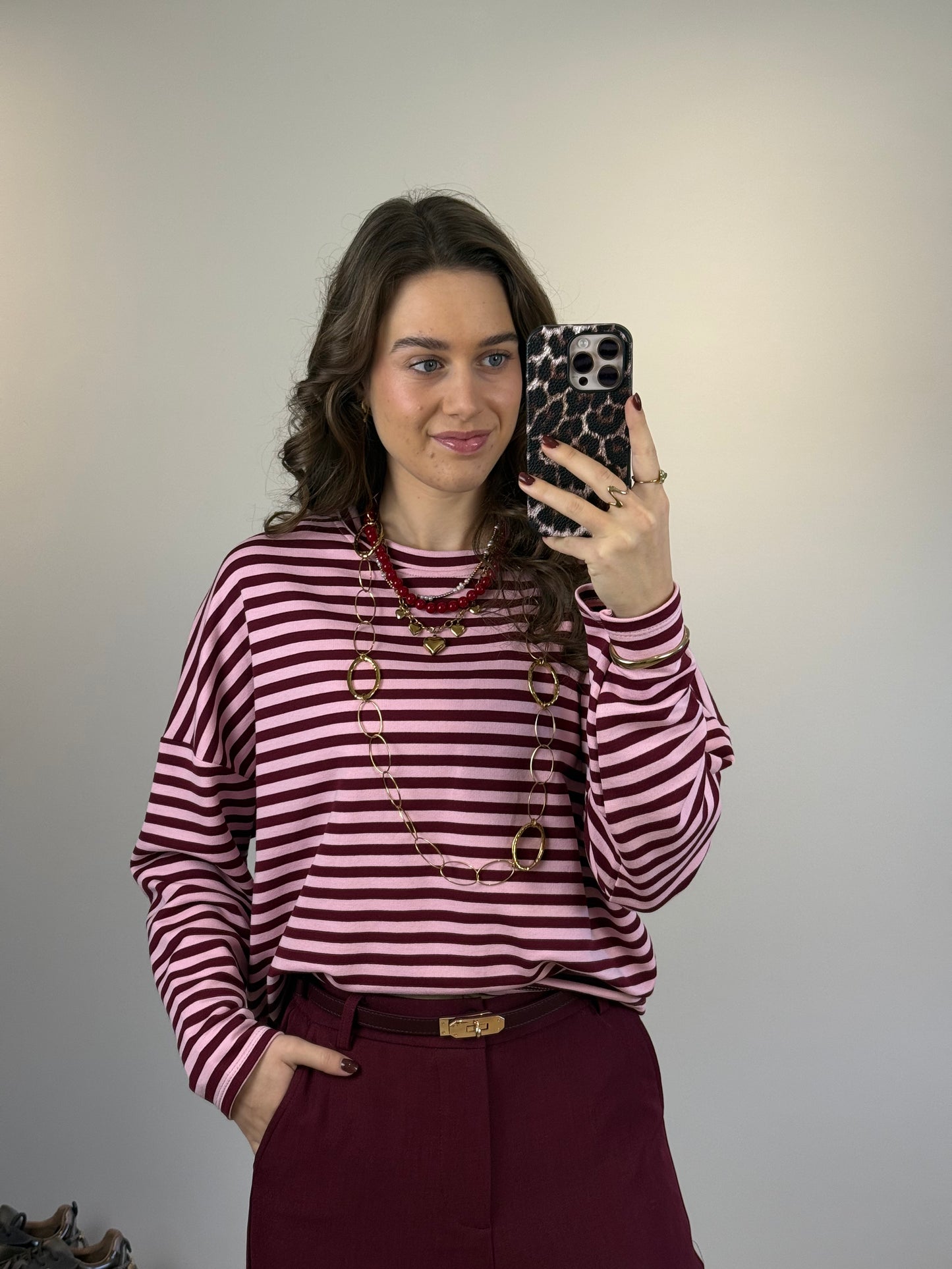 Gestreept shirt - roze/bordeaux