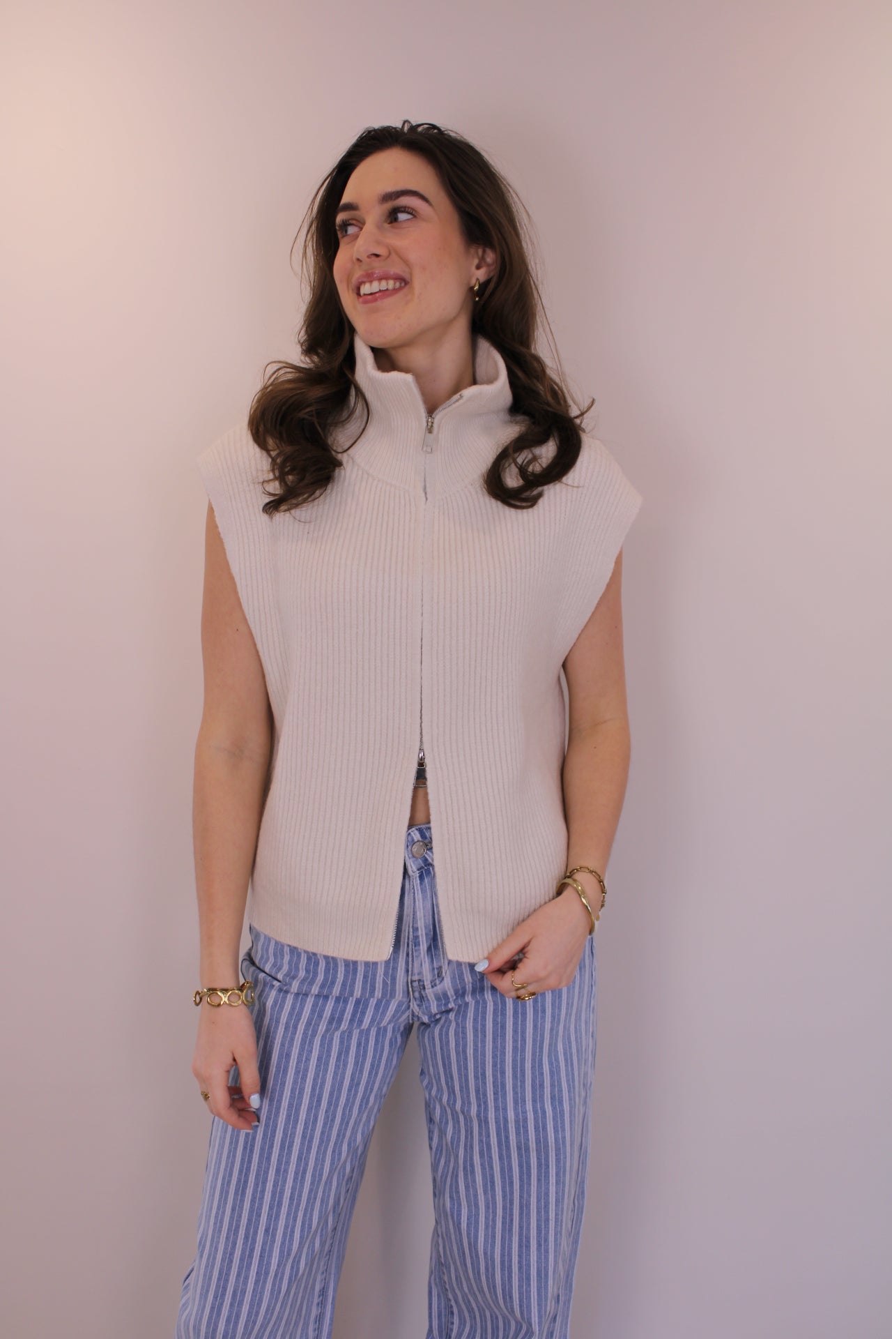 Spencer top/vest met rits - creme - At Styles