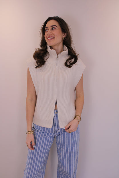 Spencer top/vest met rits - creme - At Styles