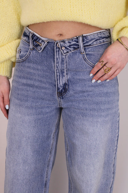 Mid waist - balloon stretch jeans met omslag - denim