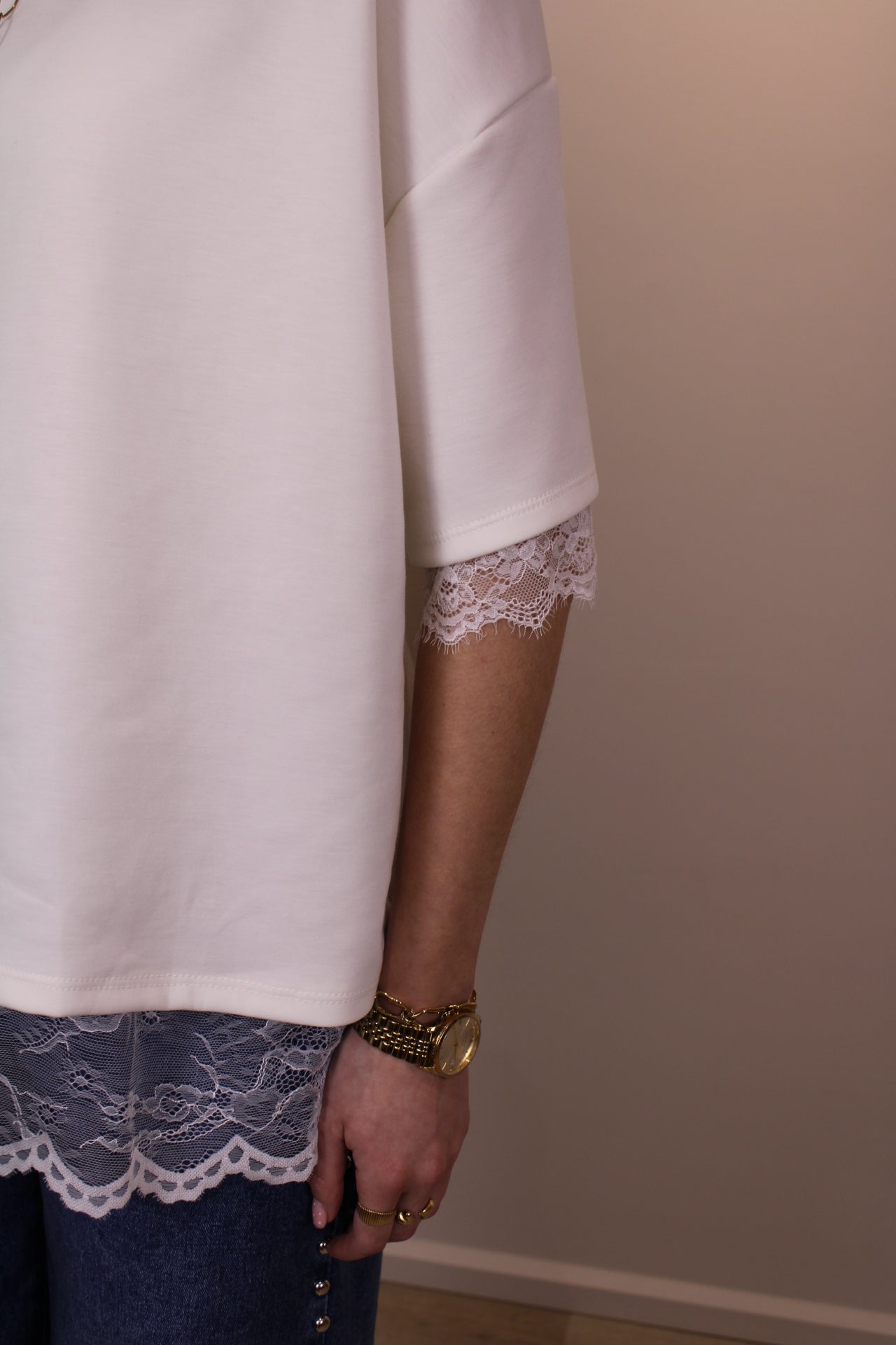 Split shirt met kant - wit