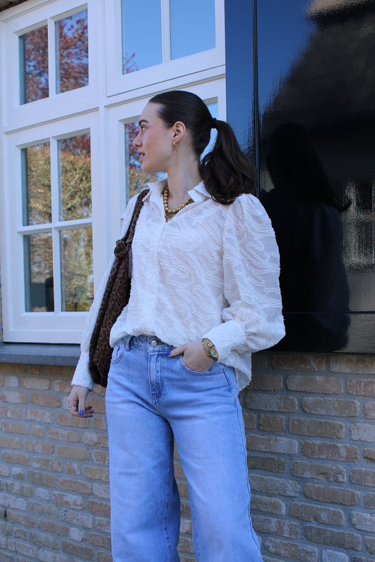 Blouse met ballon mouw - creme - At Styles