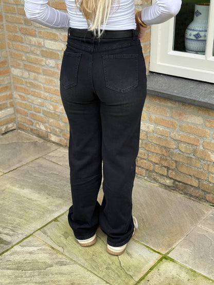 High waist - straight leg stretch jeans - zwart - At Styles