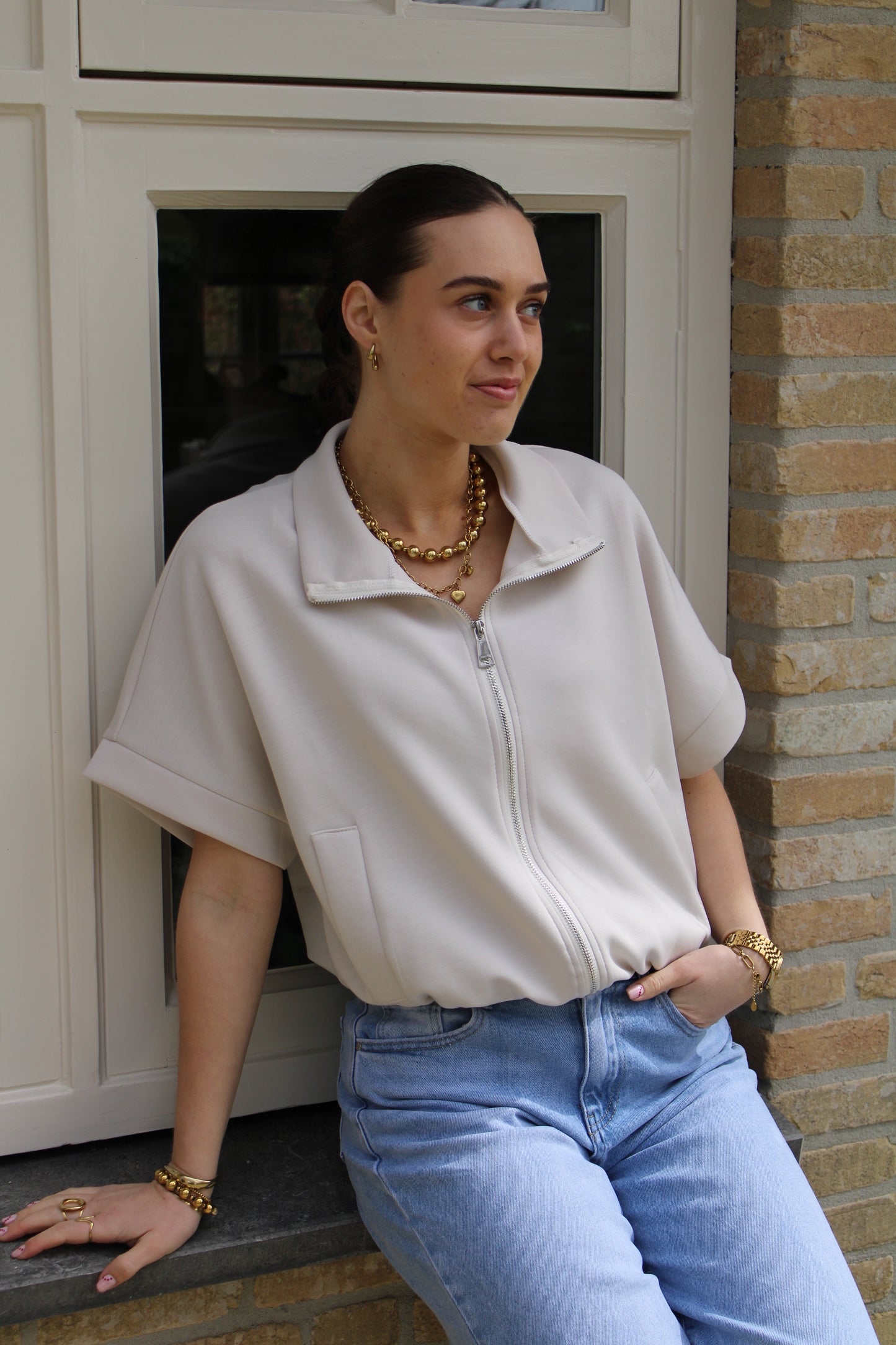 Top/vest met rits - beige