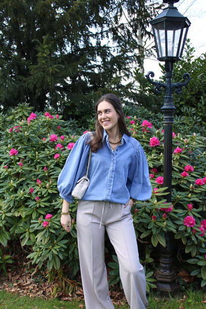 Blouse met pofmouw - denim