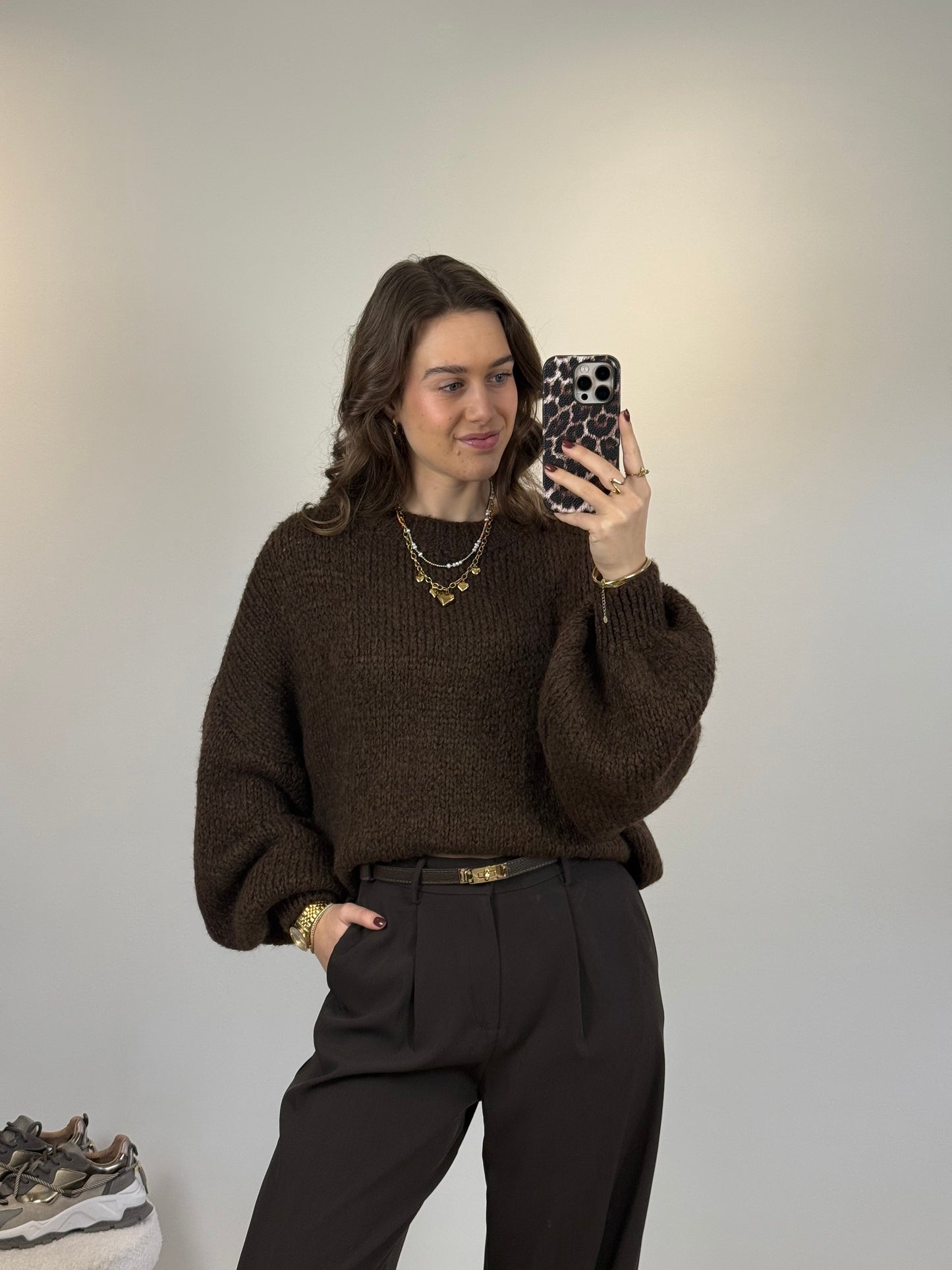 Oversized gebreide trui - bruin