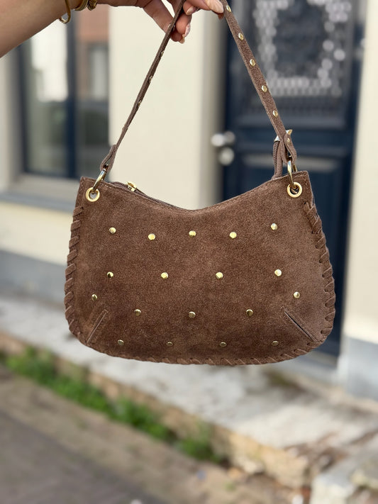 Leren suede tas Casey - taupe