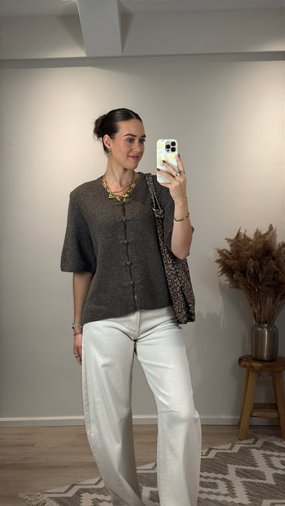 Cozy mandarin top - bruin