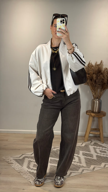 Bomber jasje met strepen - beige