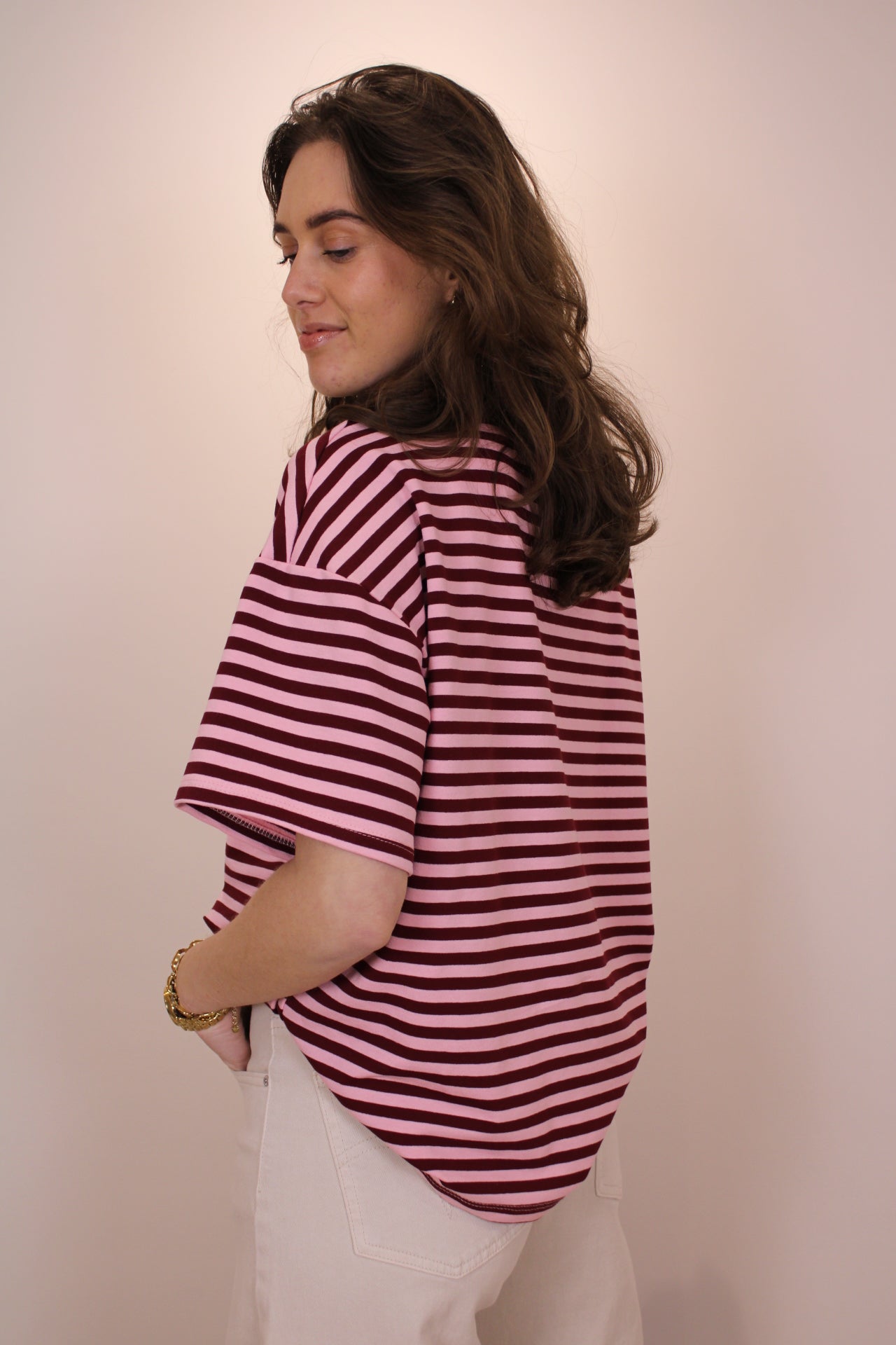 Gestreept shirt - roze/bordeaux