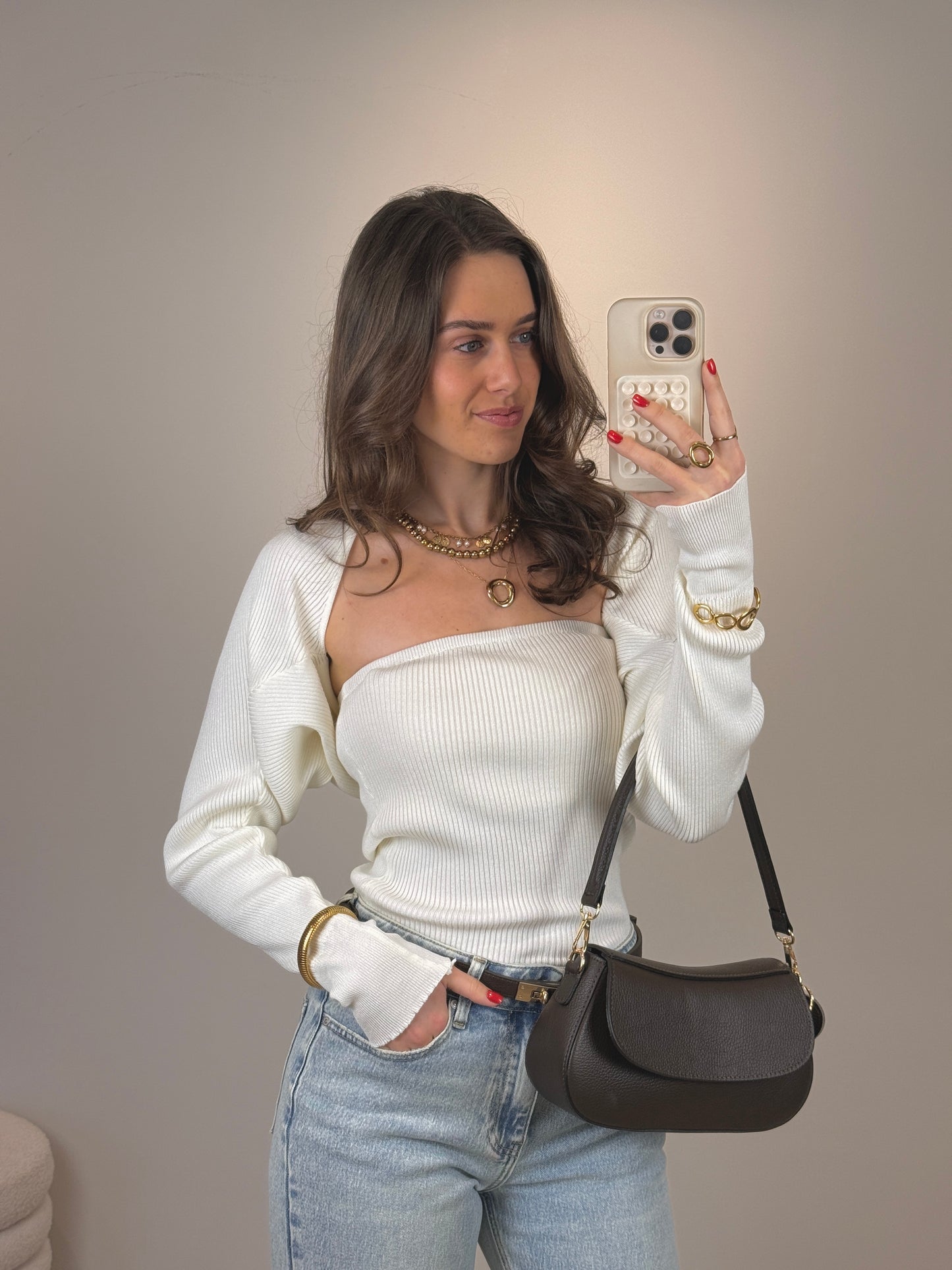 Tube top met vestje - creme - At Styles