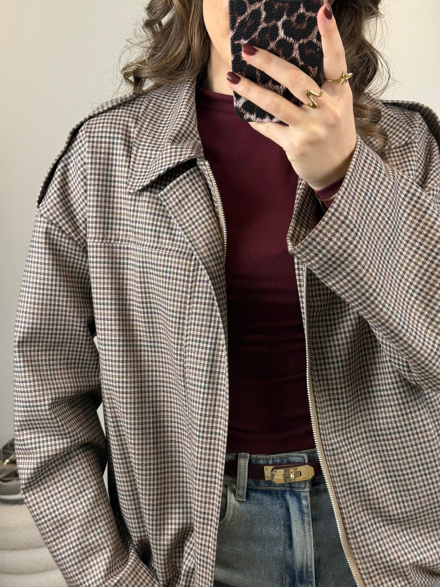 Geruiten jas - bruin/bordeaux