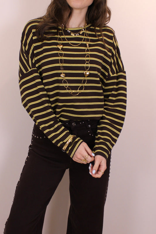 Gestreept shirt - bruin/geel