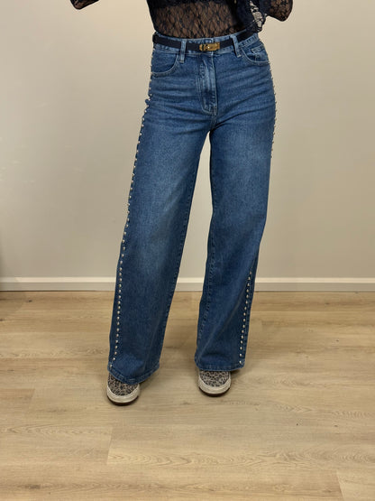 High waist - wide leg jeans met studs - denim